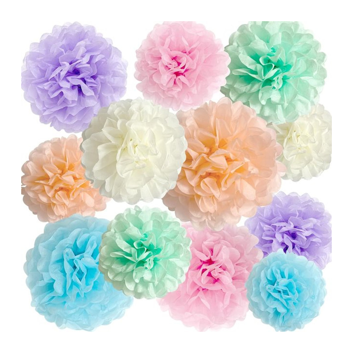 Regenbogen Pom Poms aus Seidenpapier als Wandbehang in Pastellfarben für Geburtstag und Ostern - Bild 1