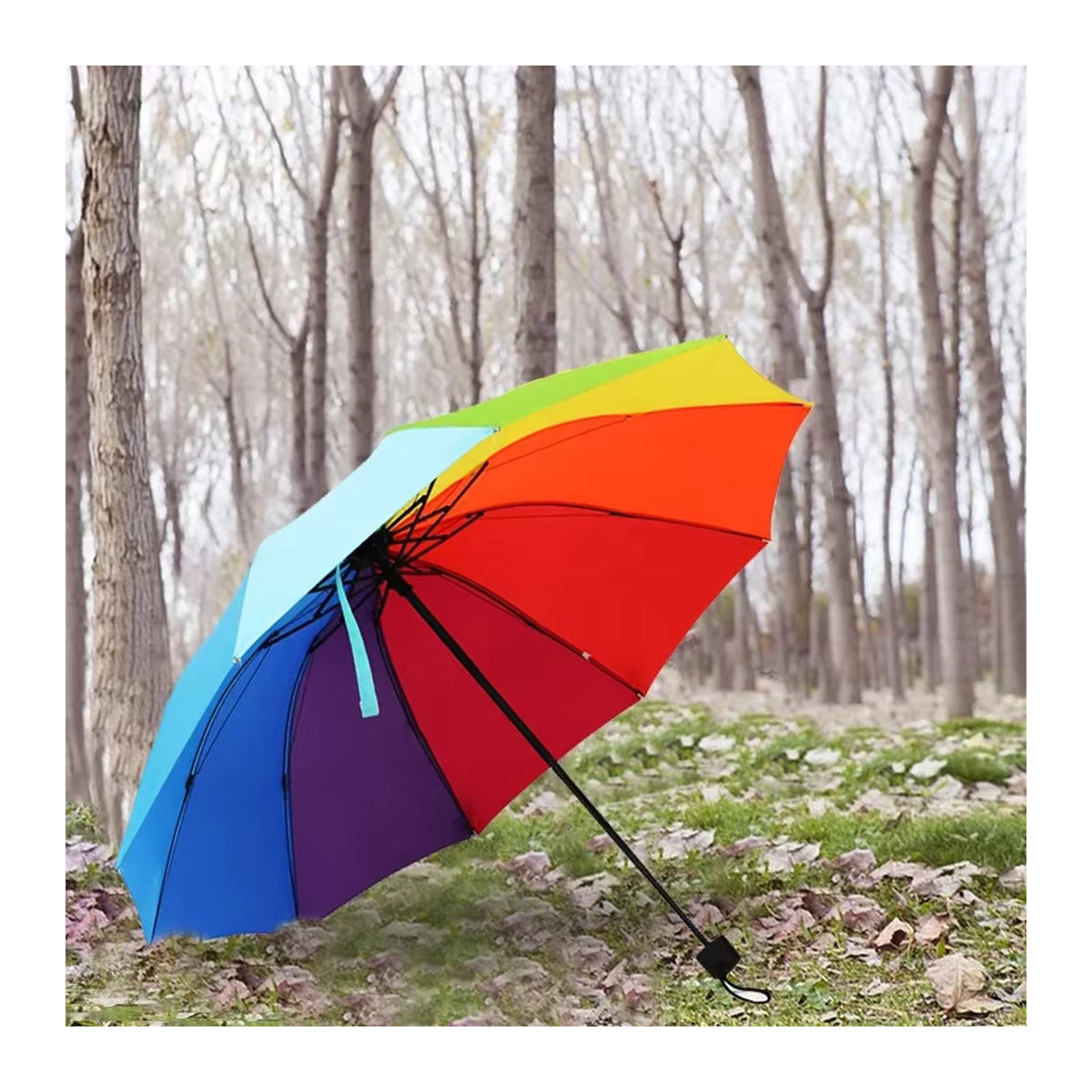 Regenbogen Regenschirm mit 10 Streben, faltbarer und winddichter Sonnenschirm für Sonne und Regen - Bild 3