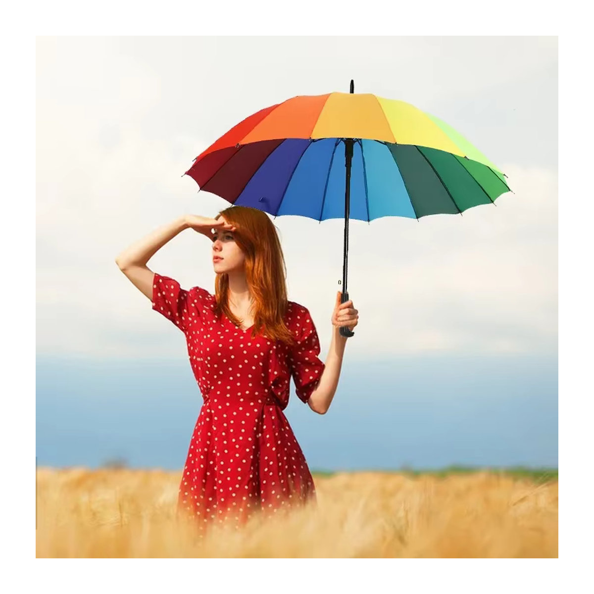 Regenbogen Regenschirm mit 10 Streben, faltbarer und winddichter Sonnenschirm für Sonne und Regen - Bild 4