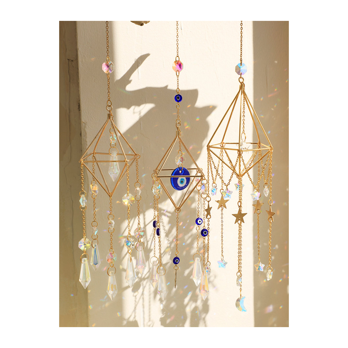 Regenbogen Sun Catcher Wandbehang mit Evil Eye Motiv und Windspiel als Outdoor Garten Dekoration in Multicolor - Bild 1