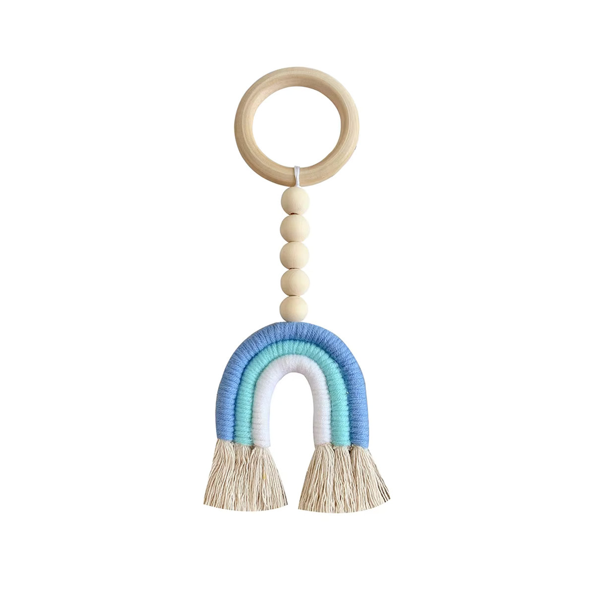 Regenbogen Wanddekoration aus Massivholz für das Kinderzimmer mit Quaste und Holzperlen in Multicolor - Bild 2