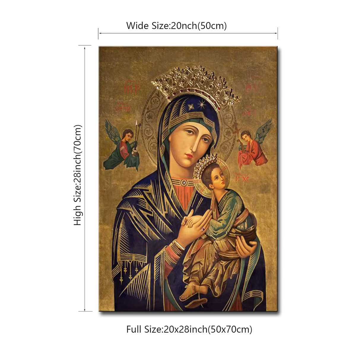 Religiöses Wandbild Our Lady of Perpetual Help als Porträt aus Papier, mehrfarbige Wandkunst mit Maria und Jesus im Hochformat - Bild 5