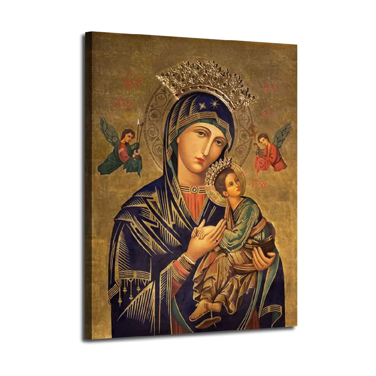 Religiöses Wandbild Our Lady of Perpetual Help als Porträt aus Papier, mehrfarbige Wandkunst mit Maria und Jesus im Hochformat - Bild 6