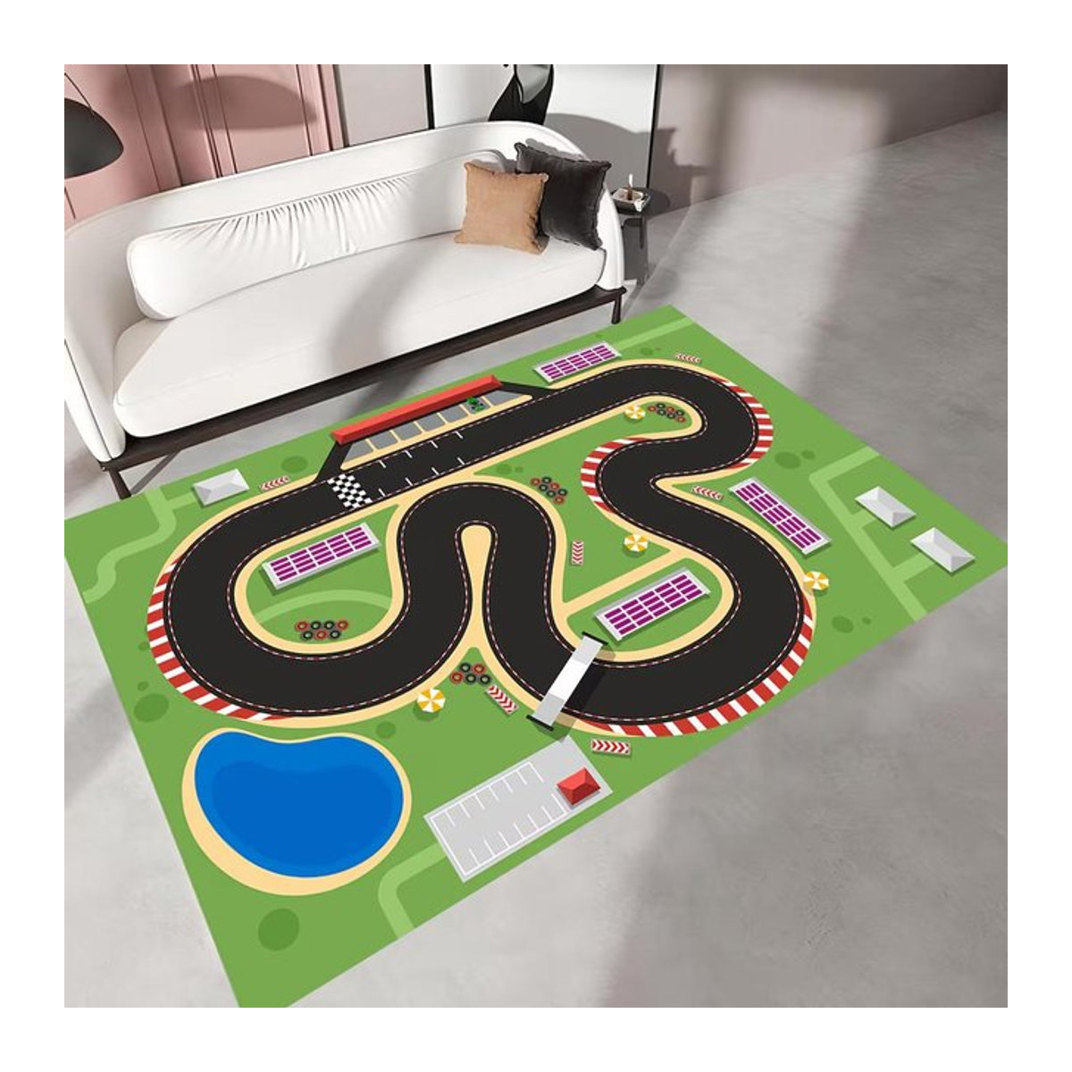 Rennstrecken Teppich für das Kinderzimmer mit Digitaldruck als Spielmatte, mehrfarbig, B/B: 120 x 160 cm - Bild 1