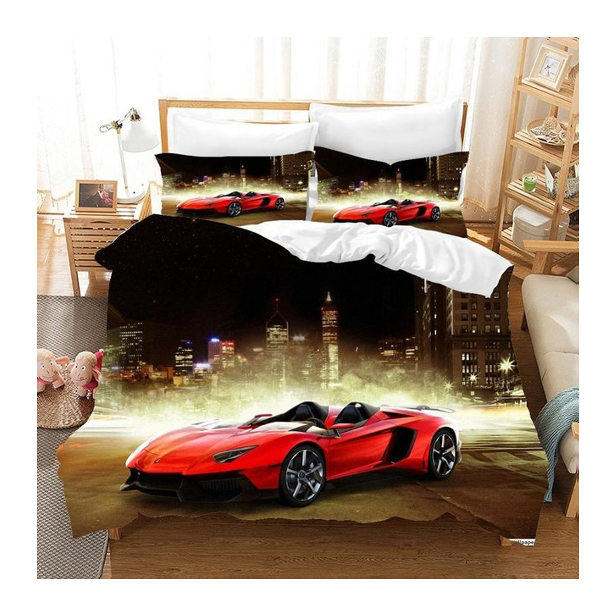Rennwagen Bettwäsche Set mit 3D-Druck für Erwachsene und Teenager, Bettbezug mit Reißverschluss, B/H: 135 x 200 cm - Bild 1