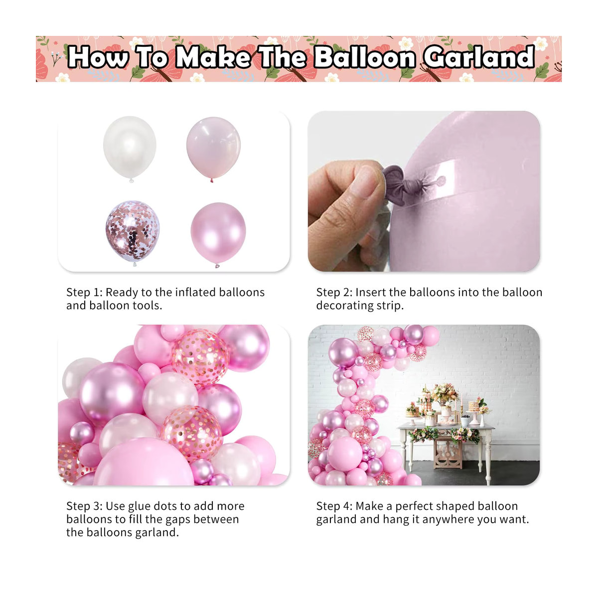 RENYUAN Ballon Girlande Set mit 110 Stück in Rosa und Weiß für Geburtstag, Hochzeit oder Babyparty - Bild 2