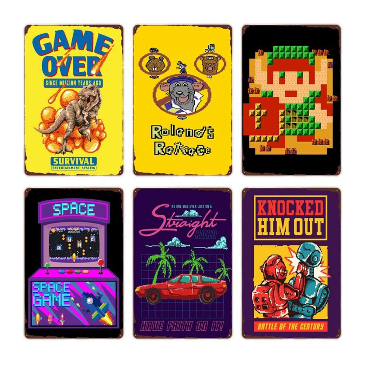 Retro Arcade Wandkunst aus Metall mit Vintage-Pixel-Spiele Design in Mehrfarbig für dein Spielzimmer - Bild 1