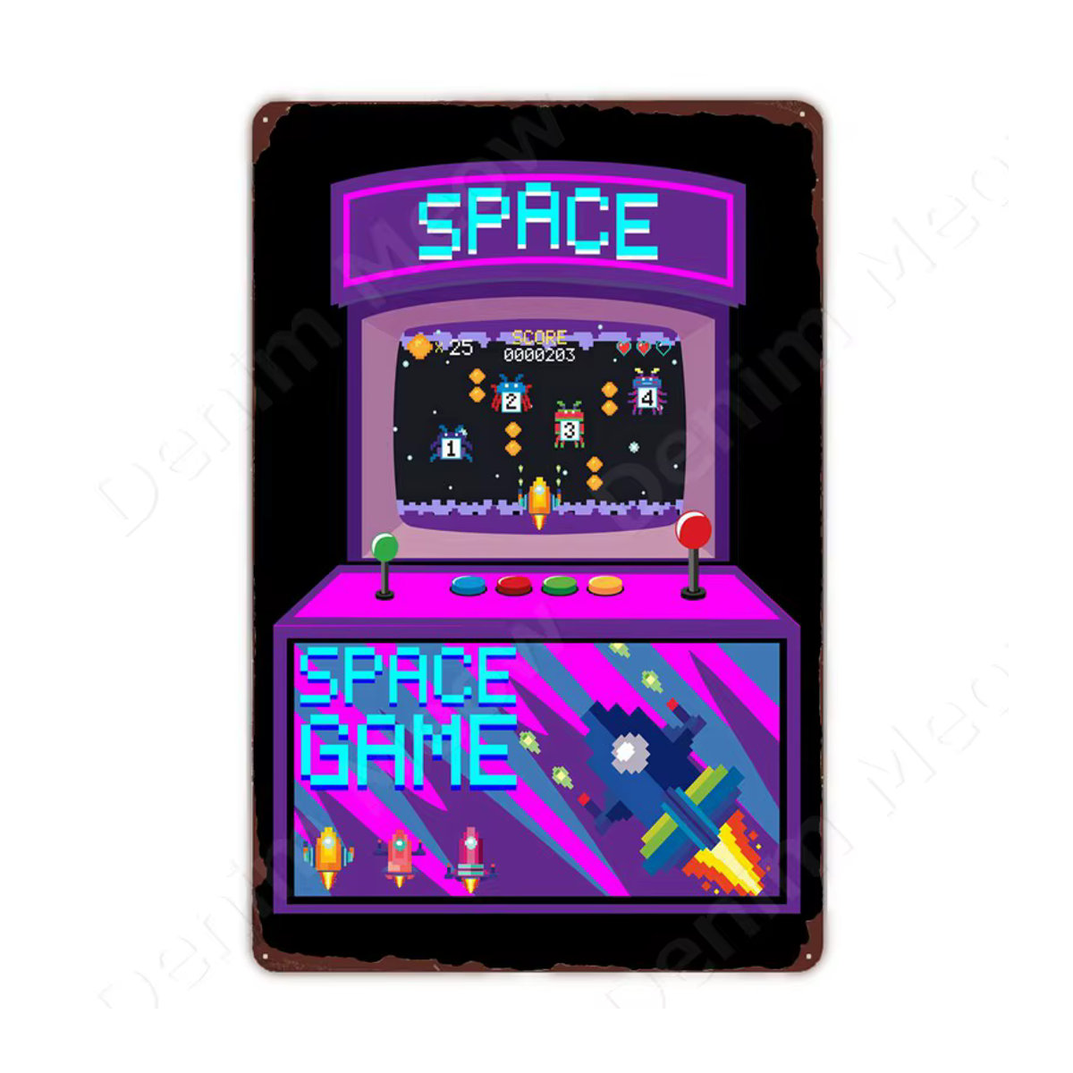 Retro Arcade Wandkunst aus Metall mit Vintage-Pixel-Spiele Design in Mehrfarbig für dein Spielzimmer - Bild 3