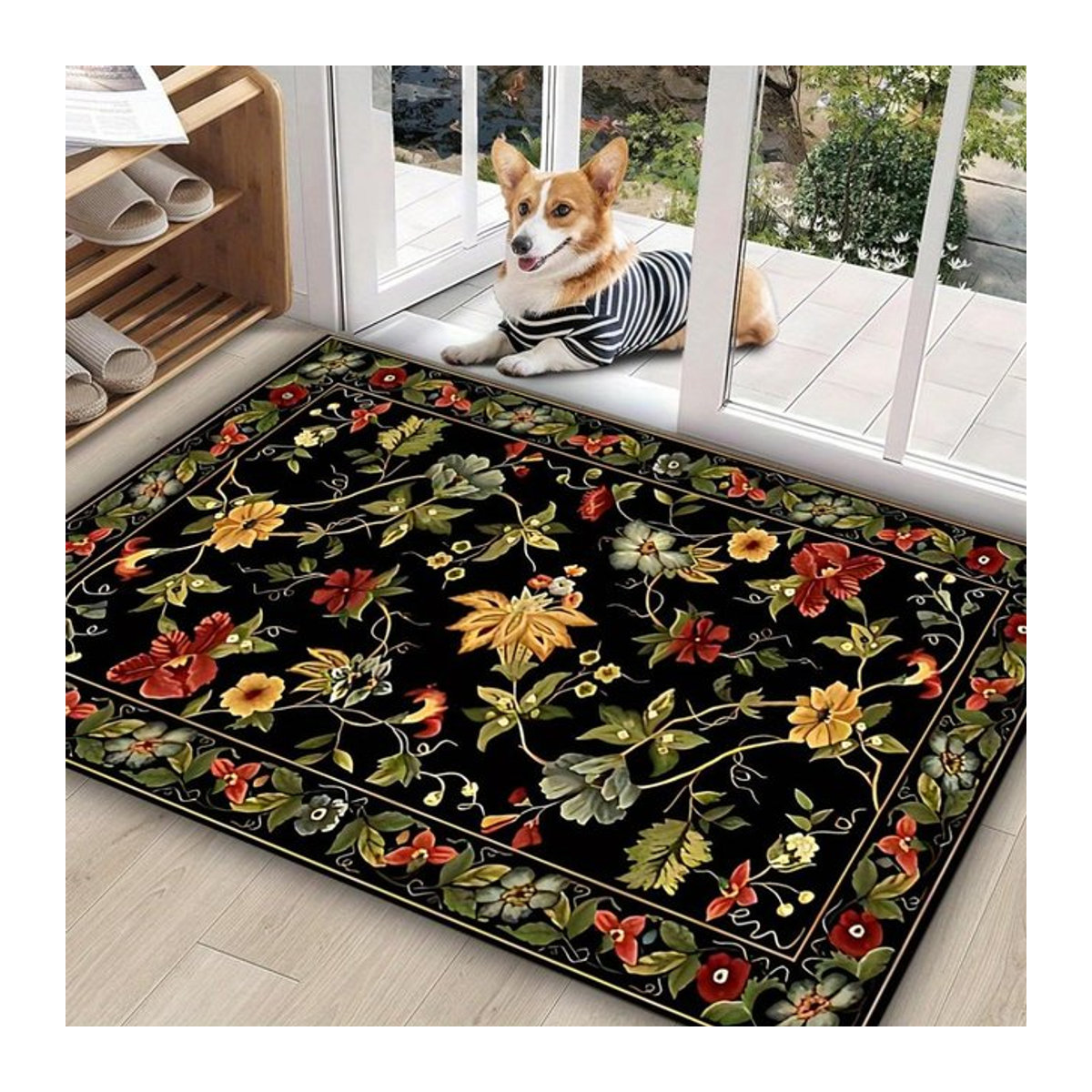 Retro Blumenmuster Willkommen Fußmatte für Büro, Schlafzimmer, Badezimmer und Küche, B/T: 50 x 30 cm - Bild 1
