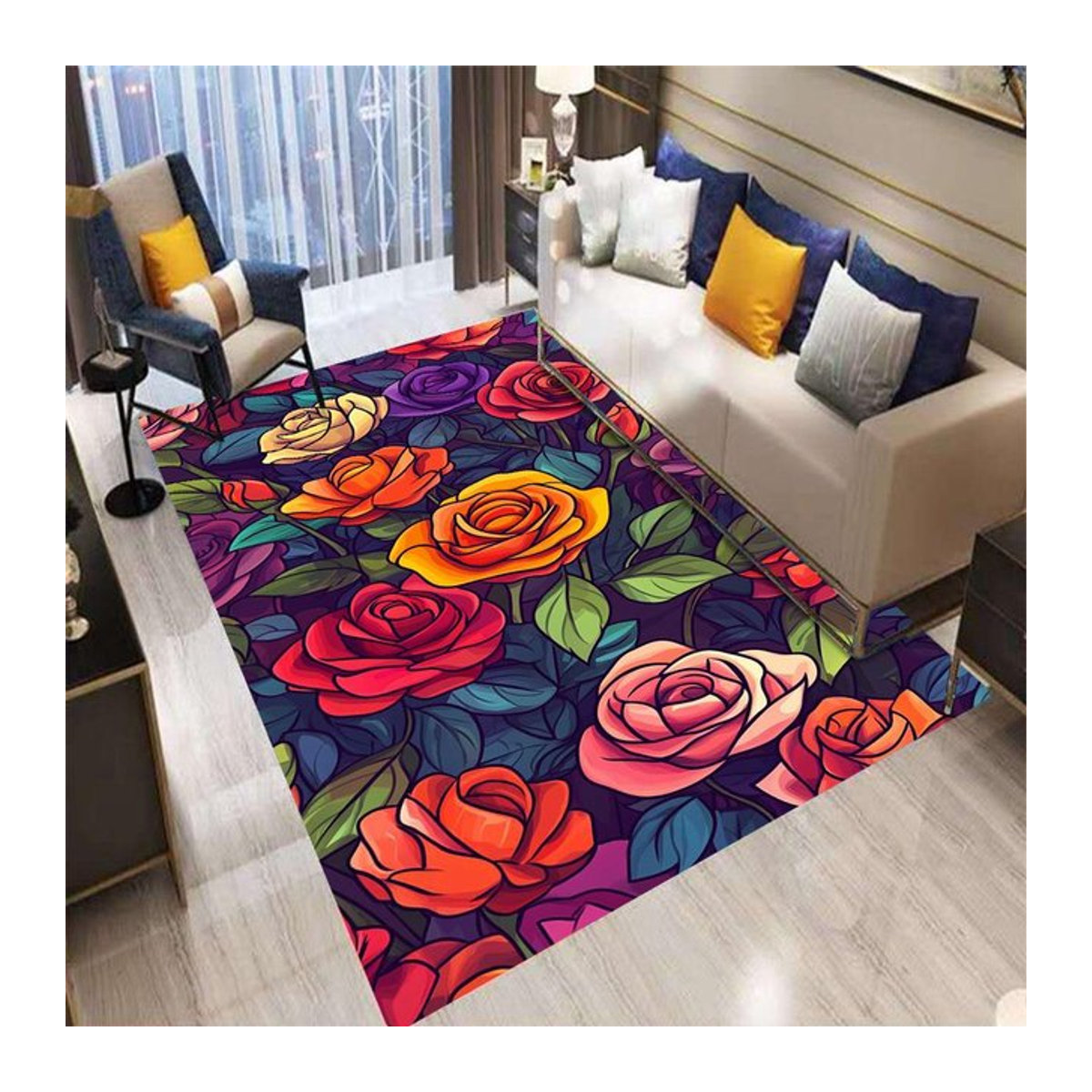 Retro Böhmischer Blumen Teppich Rutschfest und Waschbar für Wohnzimmer, Schlafzimmer oder Küche, B: 120 cm, L: 160 cm - Bild 1