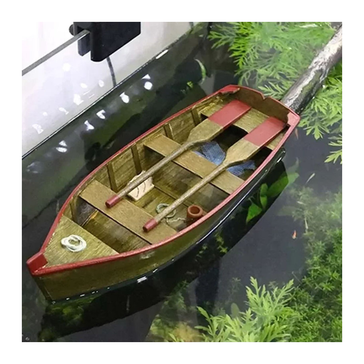 Retro Fischerboot Modell aus Massivholz in Braun als Dekoration für Aquarium oder Wohnraum - Bild 1