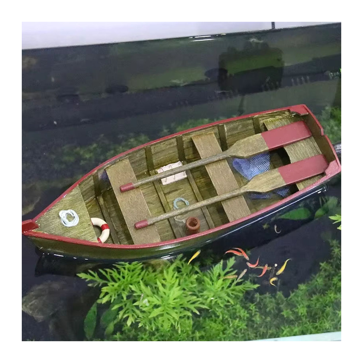 Retro Fischerboot Modell aus Massivholz in Braun als Dekoration für Aquarium oder Wohnraum - Bild 2