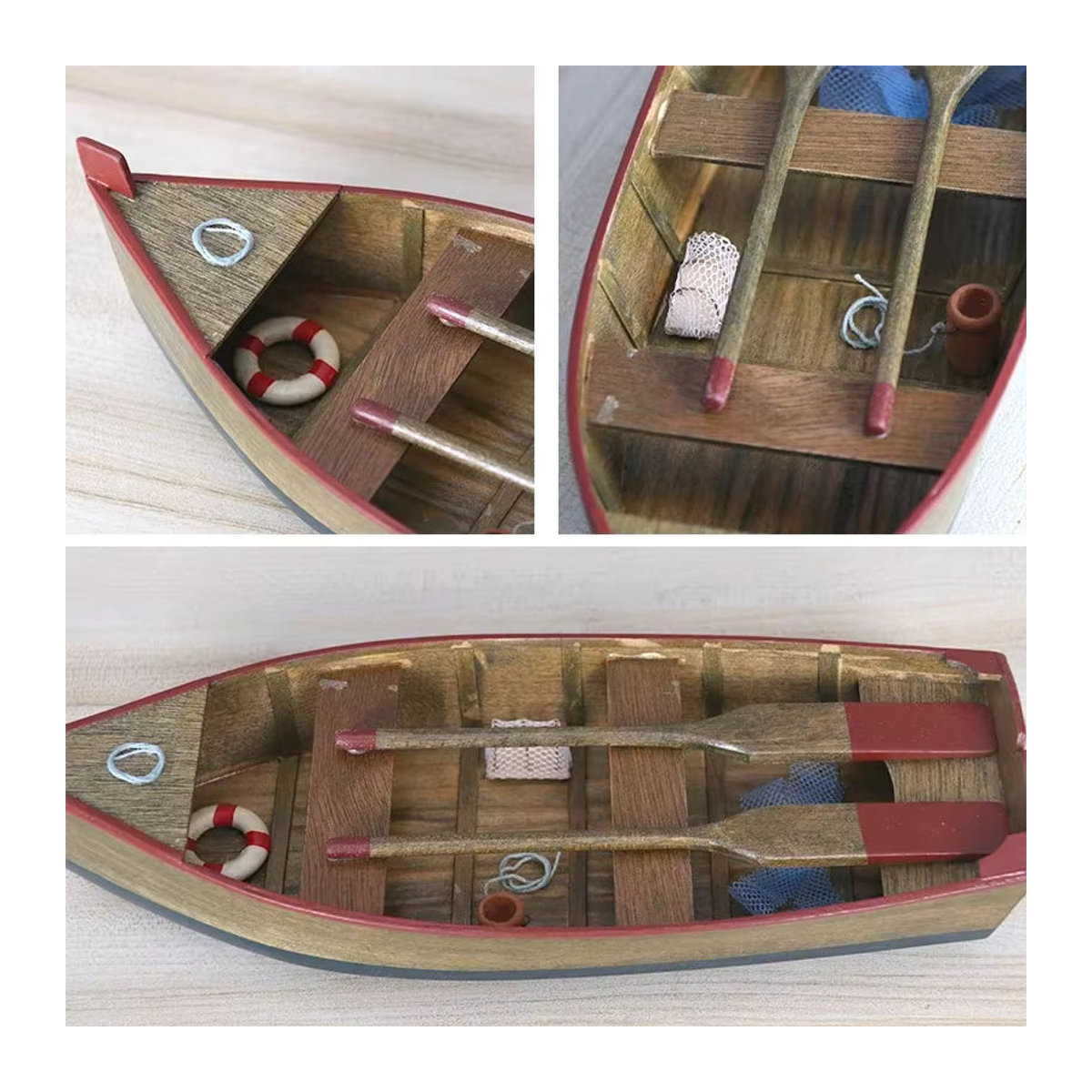 Retro Fischerboot Modell aus Massivholz in Braun als Dekoration für Aquarium oder Wohnraum - Bild 5