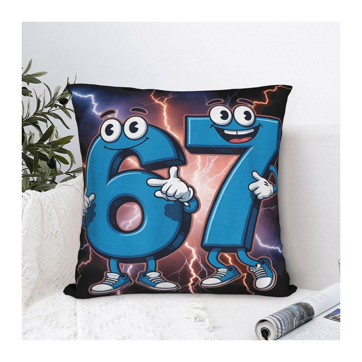 Retro Kissenbezug mit lustigem 67 Gehirnfäule Italienisches Meme Design in Multicolor, B/H: 18 x 18 cm - Bild 1