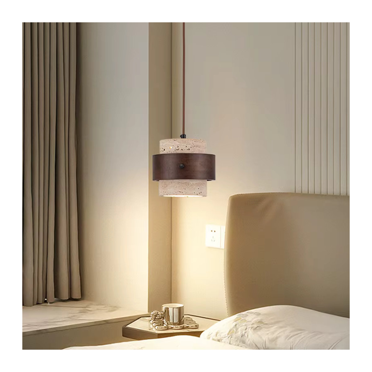 Retro LED Pendelleuchte wecus aus Beton in Gelb und Braun für Wohnzimmer und Schlafzimmer - Bild 2