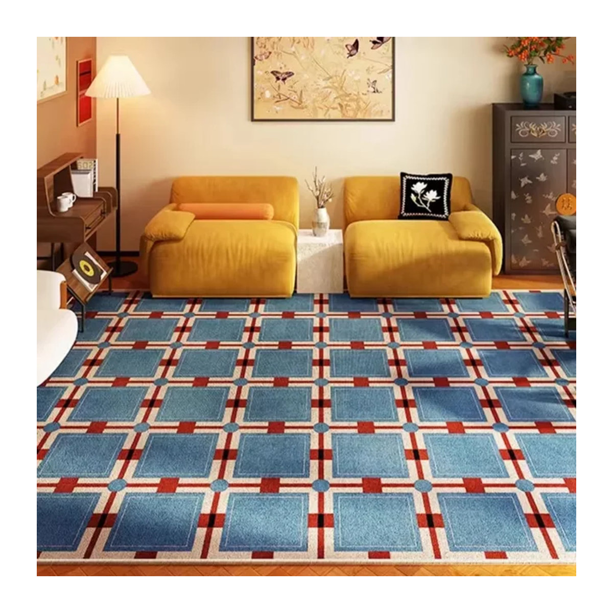 Retro-Luxus Schachbrett-Teppich in flauschigem Plüsch für Schlafzimmer und Wohnzimmer - Bild 1