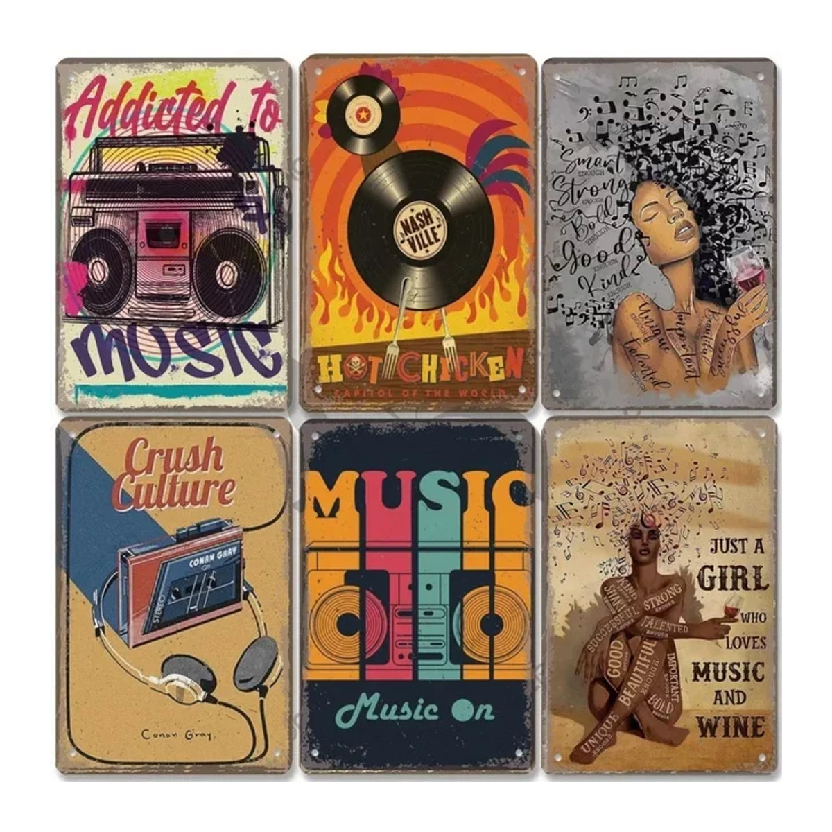 Retro-Musikposter aus Aluminium als Wanddekoration mit Musikmotiven, B/H: 30,48 x 30,48 cm - Bild 1