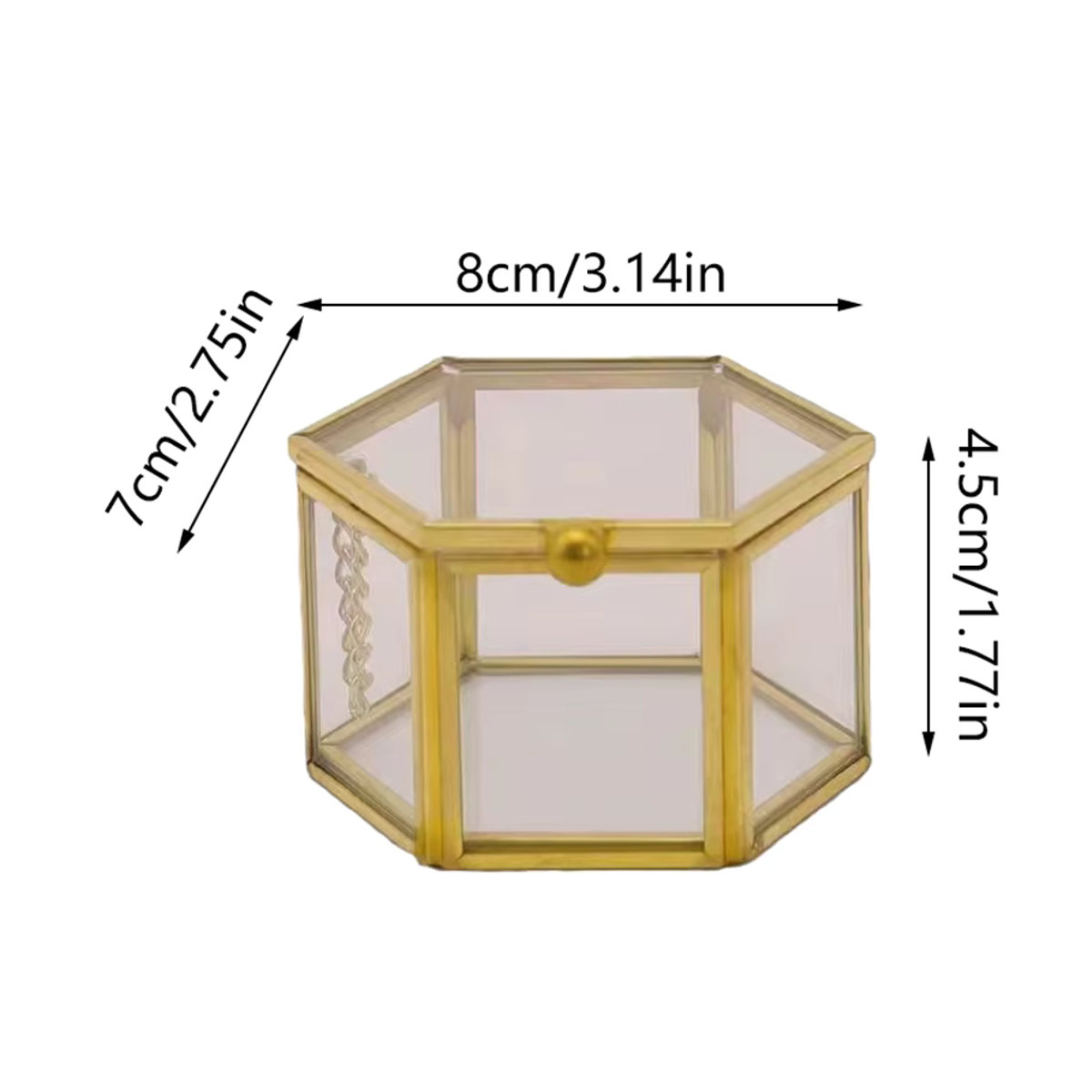 Retro-Ringbox in Gold mit sechseckigem Glasdesign zur Schmuckaufbewahrung - Bild 4