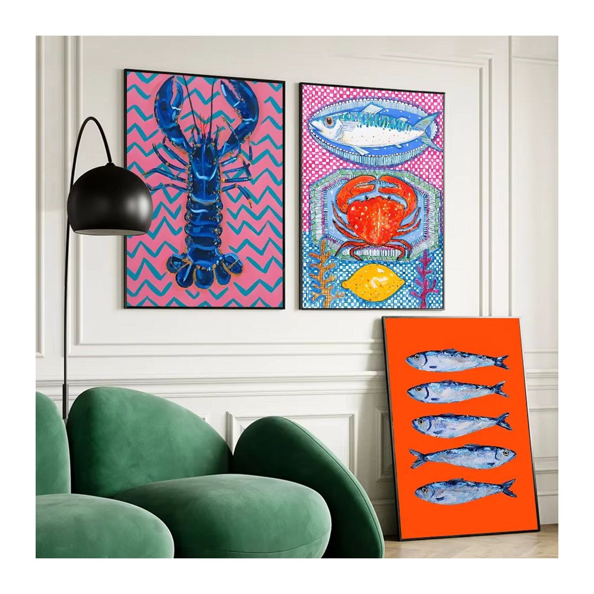 Retro Selbstklebender Aufkleber Bunte Sardine und Hummer aus Kraftpapier für dein Zimmer oder Café - Bild 3