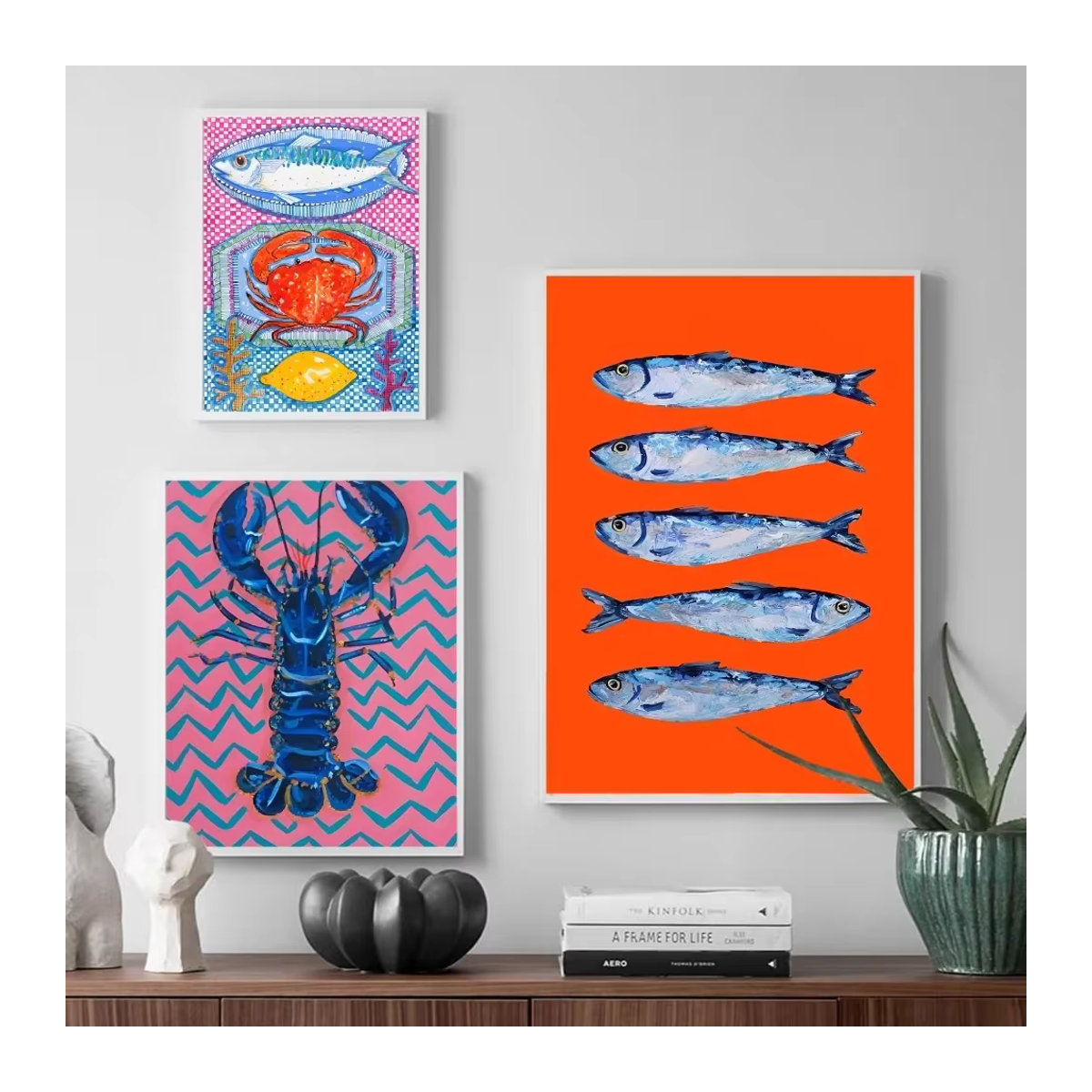 Retro Selbstklebender Aufkleber Bunte Sardine und Hummer aus Kraftpapier für dein Zimmer oder Café - Bild 4