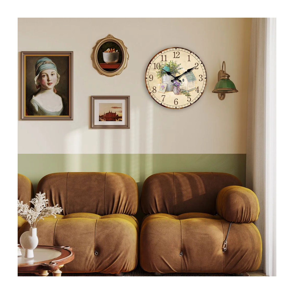 Retro Wanduhr aus Holz mit Lavendel-Provence-Vanille Design, runde analoge Stumme Uhr für deine Wohnkultur - Bild 2