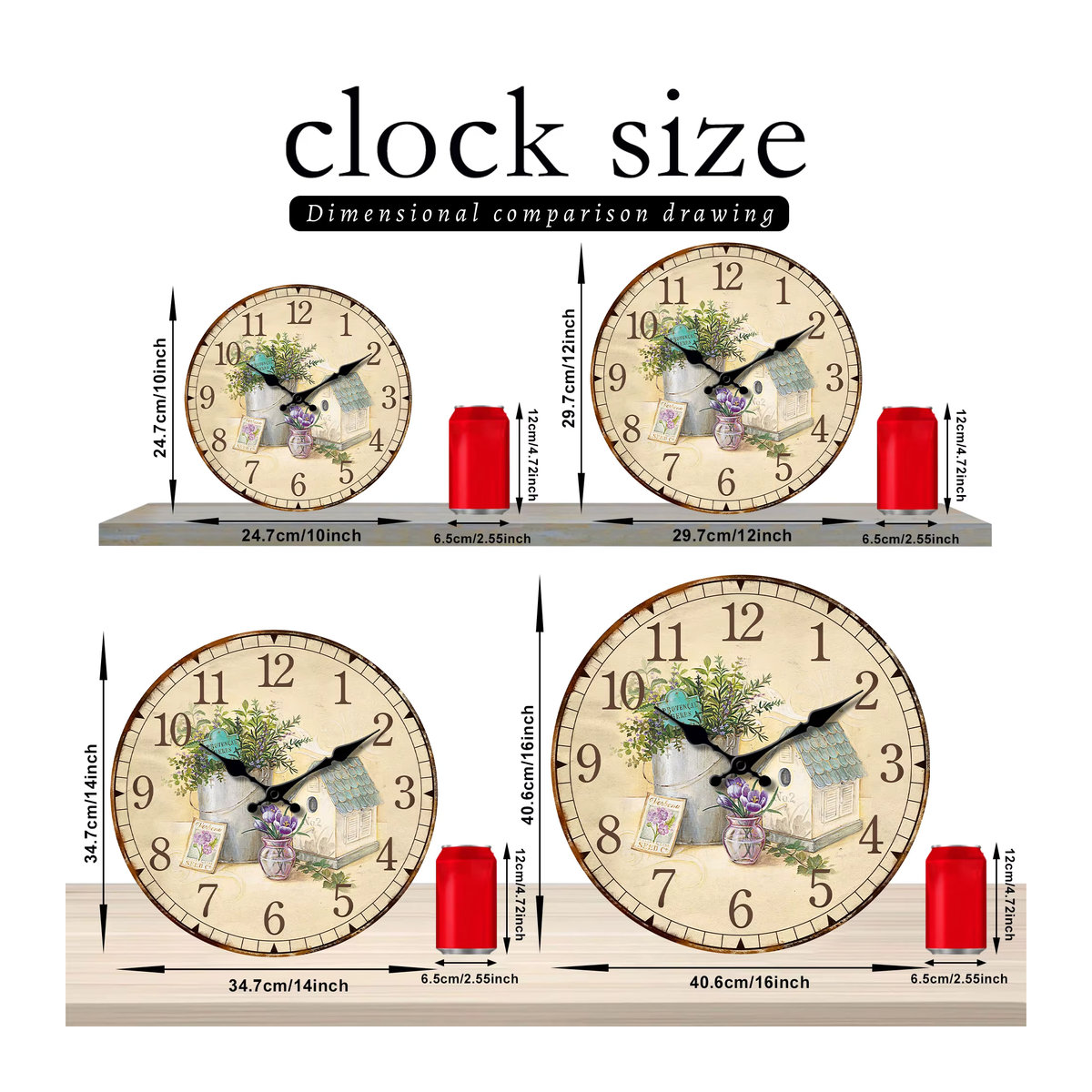 Retro Wanduhr aus Holz mit Lavendel-Provence-Vanille Design, runde analoge Stumme Uhr für deine Wohnkultur - Bild 3