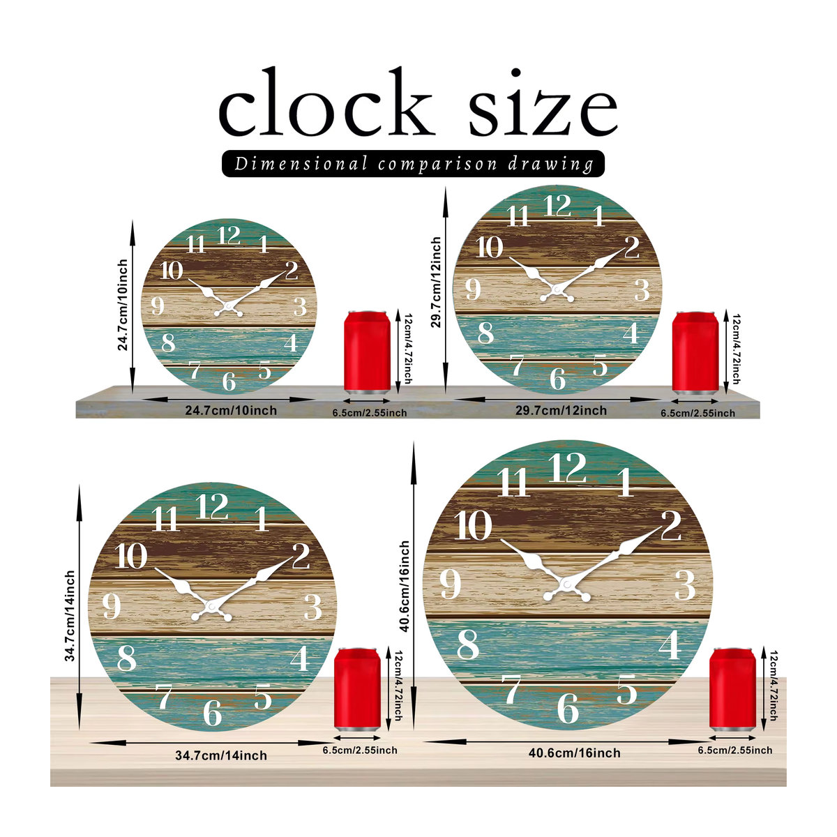 Retro Wanduhr aus Holzfurnier in Blau und Braun mit Küsten-Meer-Design, runde analoge Wanduhr für dein Zuhause - Bild 2