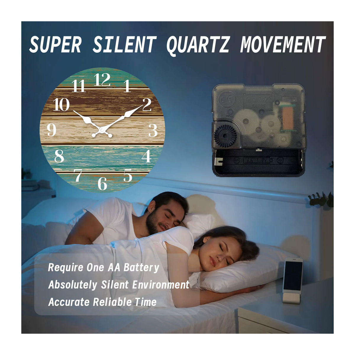 Retro Wanduhr aus Holzfurnier in Blau und Braun mit Küsten-Meer-Design, runde analoge Wanduhr für dein Zuhause - Bild 3