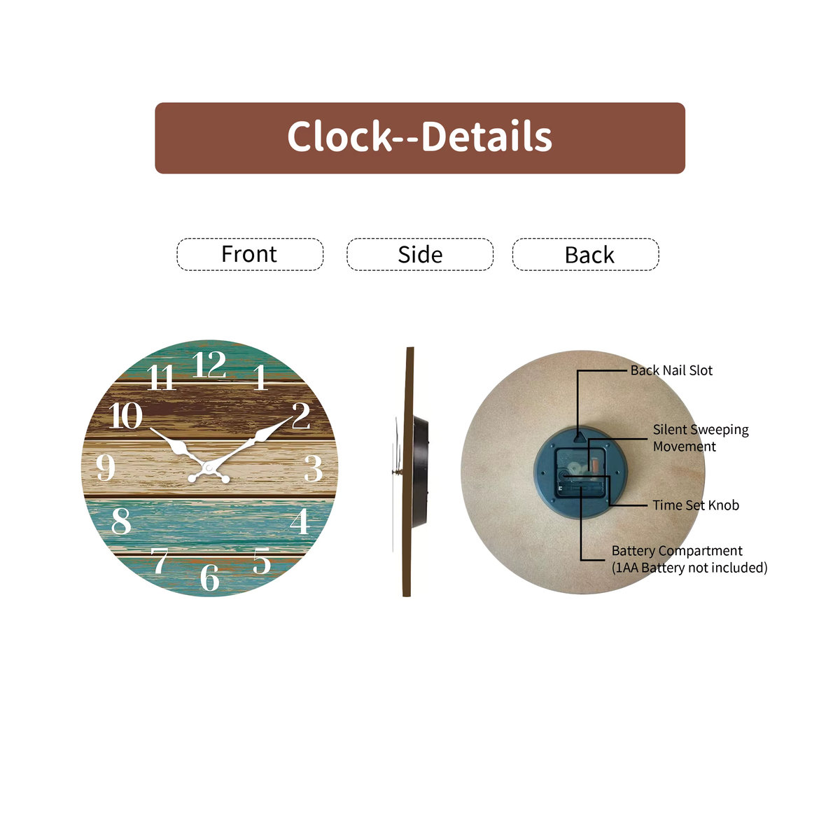 Retro Wanduhr aus Holzfurnier in Blau und Braun mit Küsten-Meer-Design, runde analoge Wanduhr für dein Zuhause - Bild 4