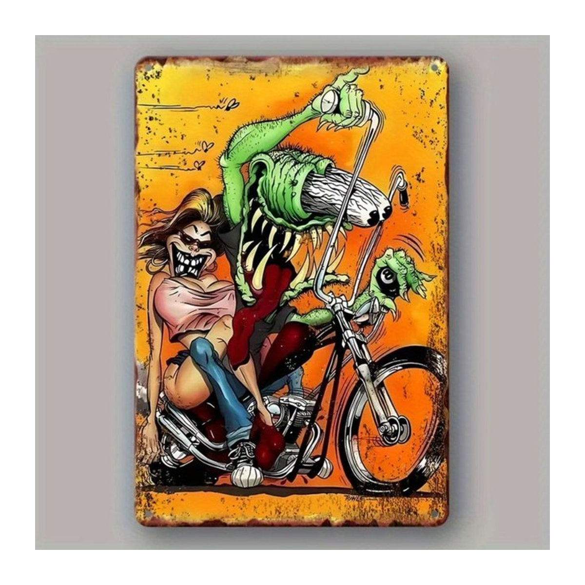 RetroRiders Vintage Rat Riding Metallschild in Multicolor, wasserfeste Wandkunst für Zuhause, Bar und Garage, B/H: 20,0 x 20,0 cm - Bild 1