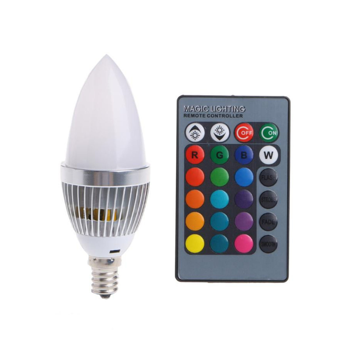 RGB LED Kerzenlampe E14 mit Fernbedienung, 3W, 15 Farben wechselnd, Bunt/Pale Blue - Bild 1
