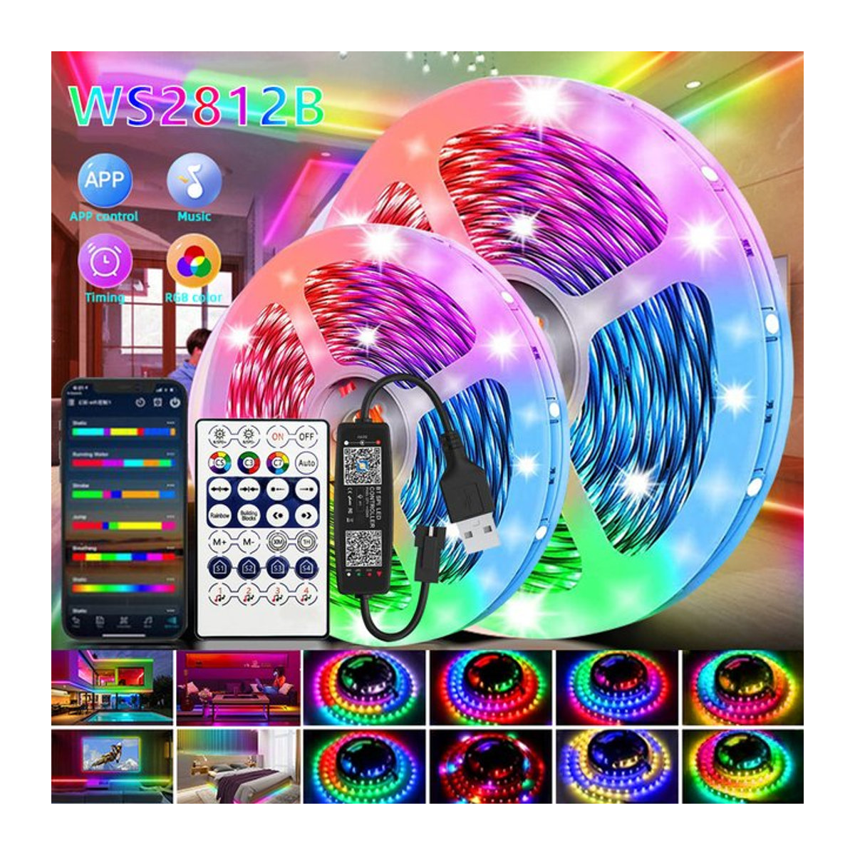 RGB LED Lichtstreifen WS2812B mit Bluetooth-Steuerung und USB 5V Anschluss für Desktop Atmosphäre - Bild 1