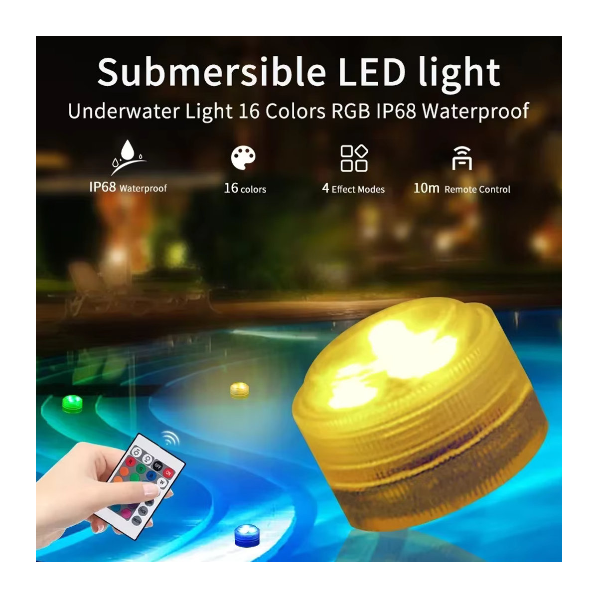 RGB LED Unterwasser Licht mit Fernbedienung, wasserdichte 3LED Tauchlampe für Aquarium, Schwimmbad und Dekoration - Bild 3