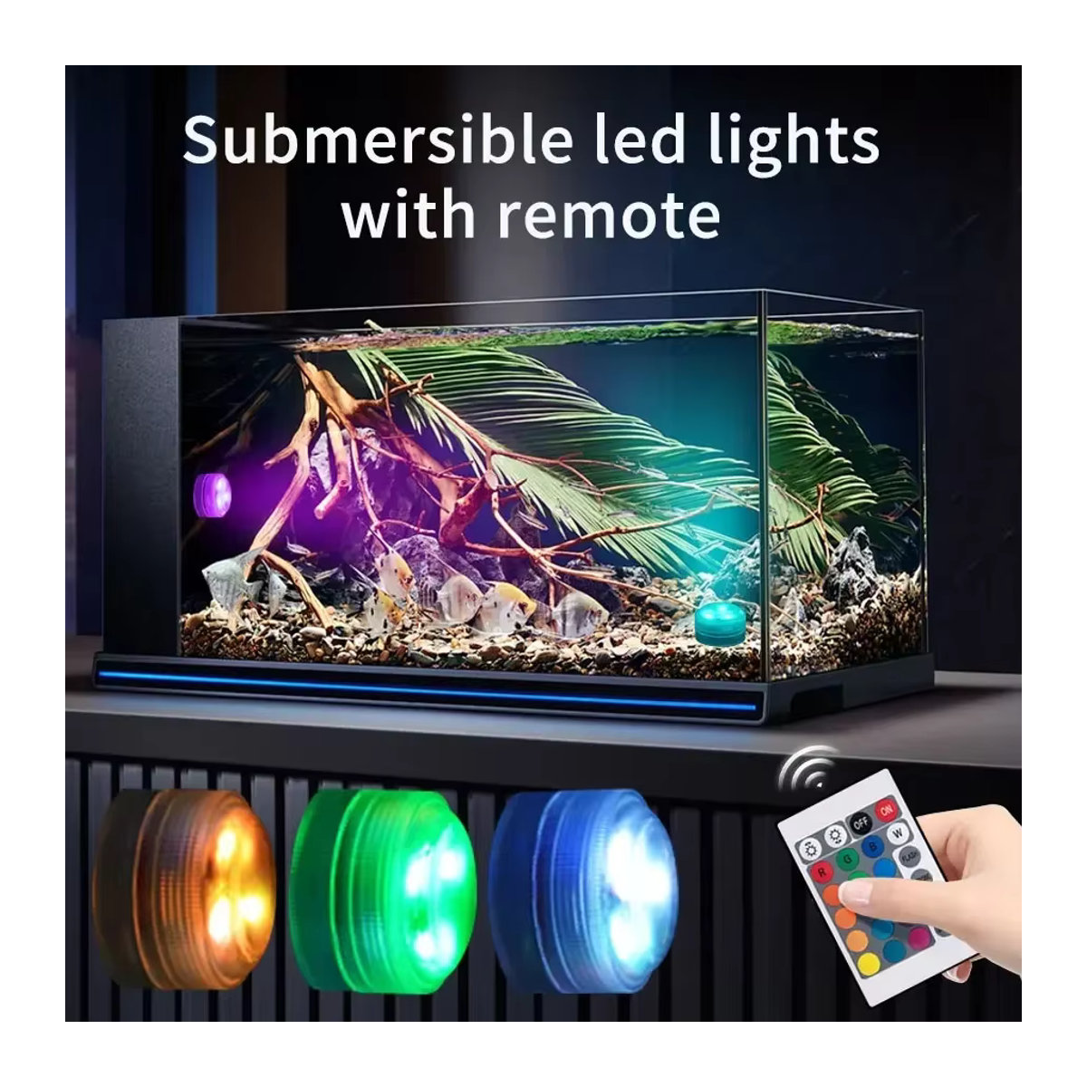 RGB LED Unterwasser Licht mit Fernbedienung, wasserdichte 3LED Tauchlampe für Aquarium, Schwimmbad und Dekoration - Bild 4