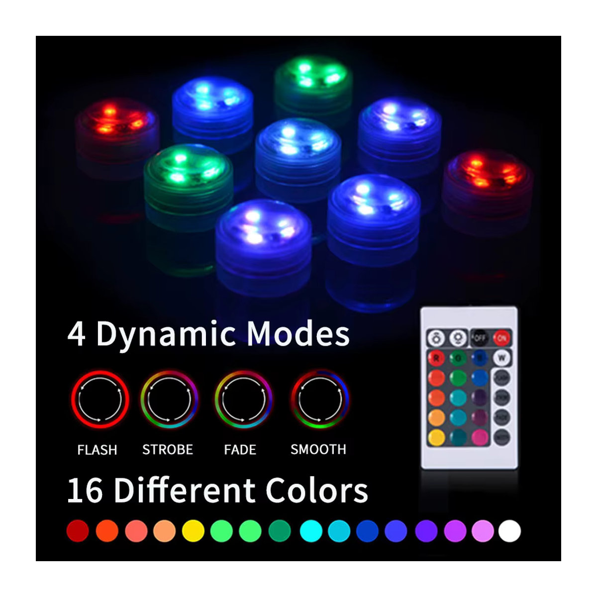 RGB LED Unterwasser Licht mit Fernbedienung, wasserdichte 3LED Tauchlampe für Aquarium, Schwimmbad und Dekoration - Bild 5