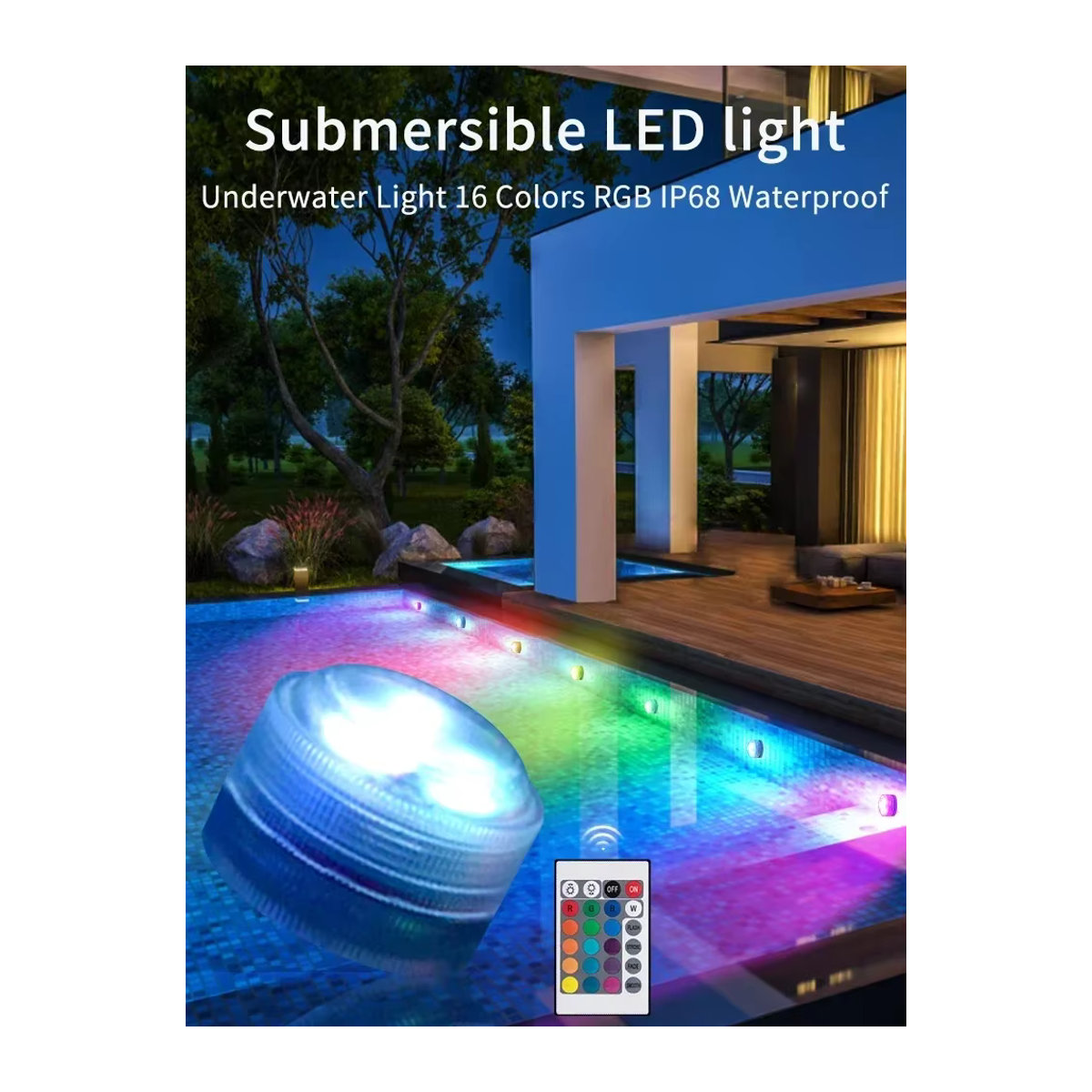 RGB LED Unterwasser Licht mit Fernbedienung, wasserdichte 3LED Tauchlampe für Aquarium, Schwimmbad und Dekoration - Bild 6