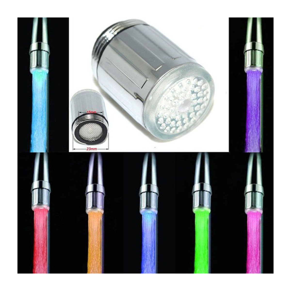RGB LED Wasserhahn Aufsatz mit 7 Farben und Temperaturanzeige für Küche und Bad in Chrom und Bunt - Bild 1