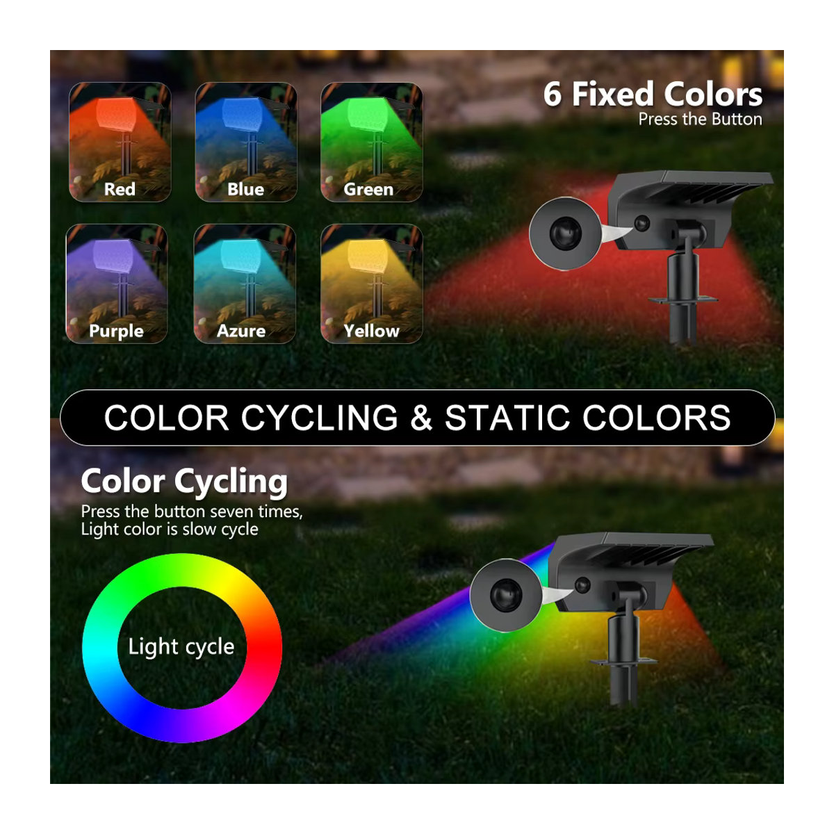 RGB Solar Außenstrahler mit 20 LED für Garten und Terrasse, Wasserdicht, Schwarz/Bunt - Bild 2