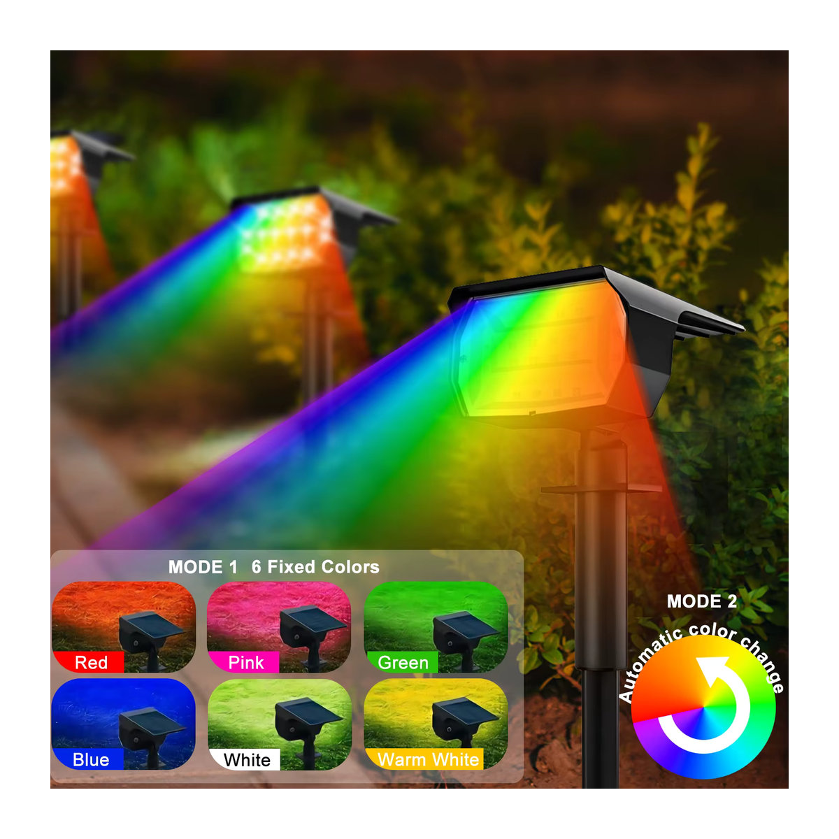 RGB Solar Außenstrahler mit 20 LED für Garten und Terrasse, Wasserdicht, Schwarz/Bunt - Bild 5