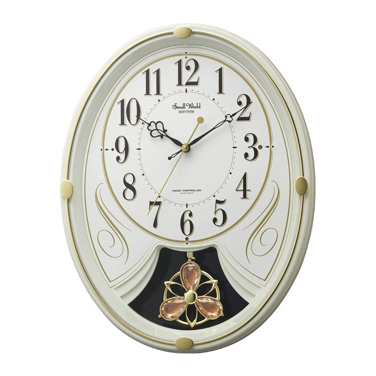 RHYTHM Wanduhr mit 6 Welt-Lilien Funkgesteuerten Melodien, Analog, Weiß, B/T/H: 36,5 x 36,5 x 7,2 cm - Bild 1