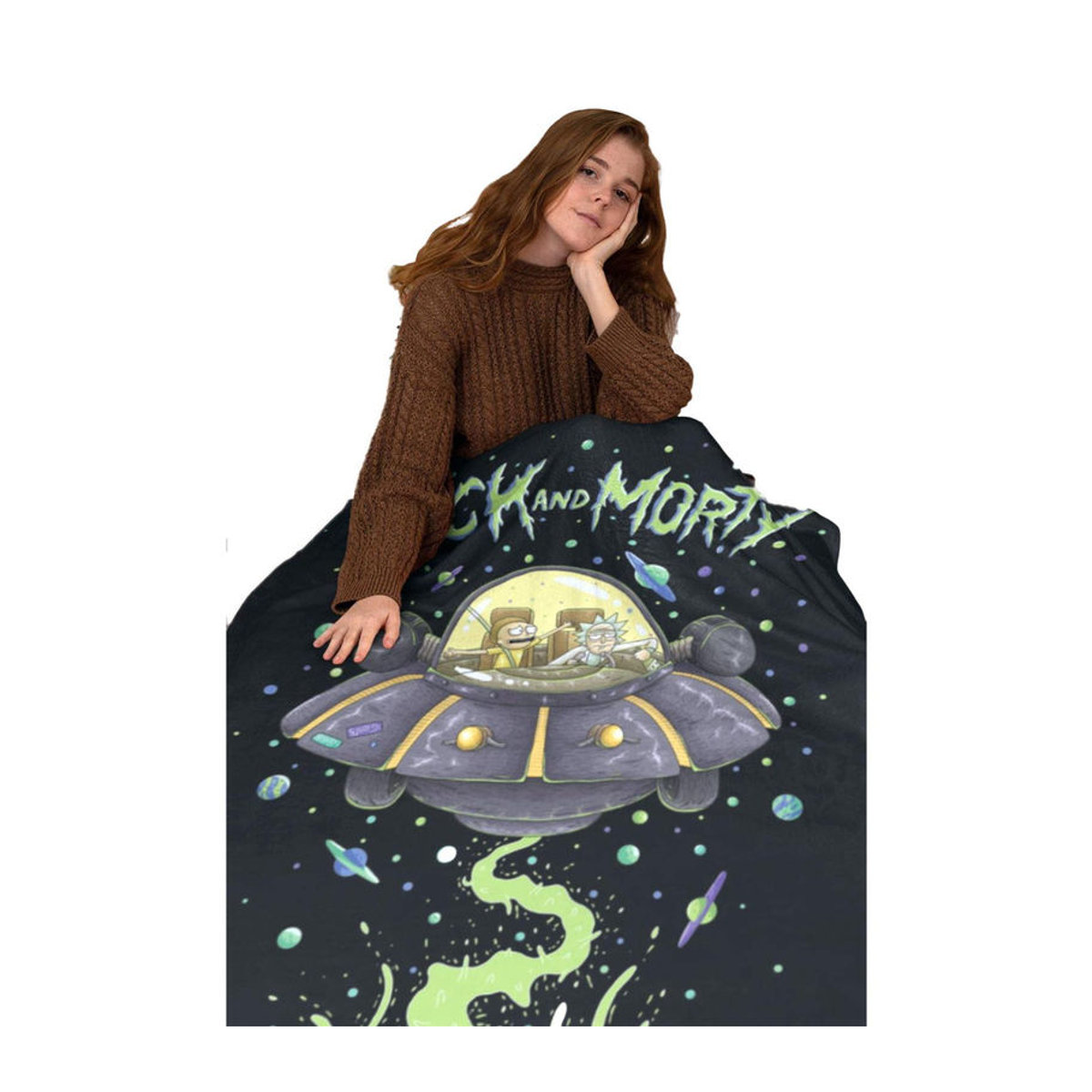 Rick And Morty UFO Space Cruiser Fleecedecke, Schwarz, Breite: 150 cm - Bild 2