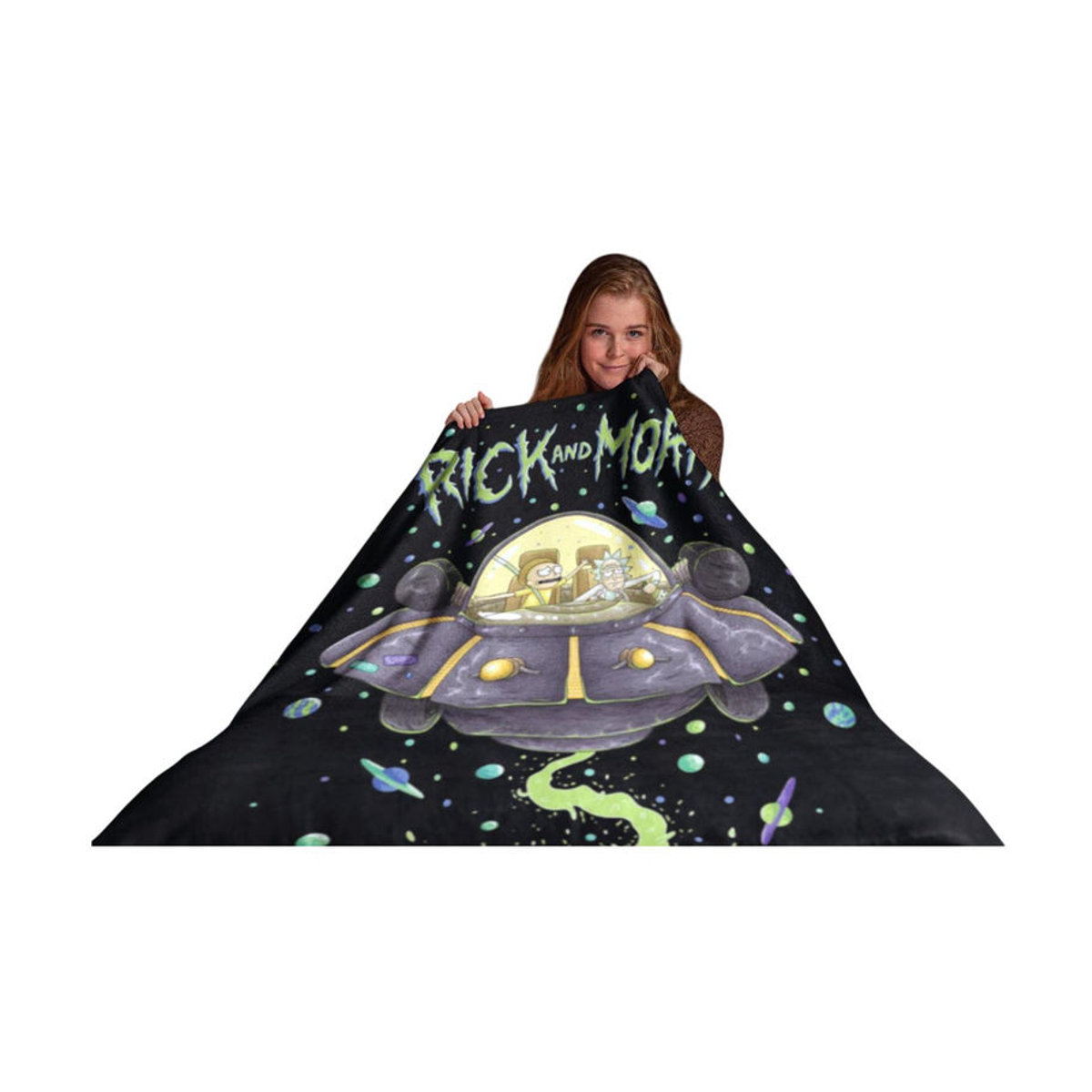 Rick And Morty UFO Space Cruiser Fleecedecke, Schwarz, Breite: 150 cm - Bild 3