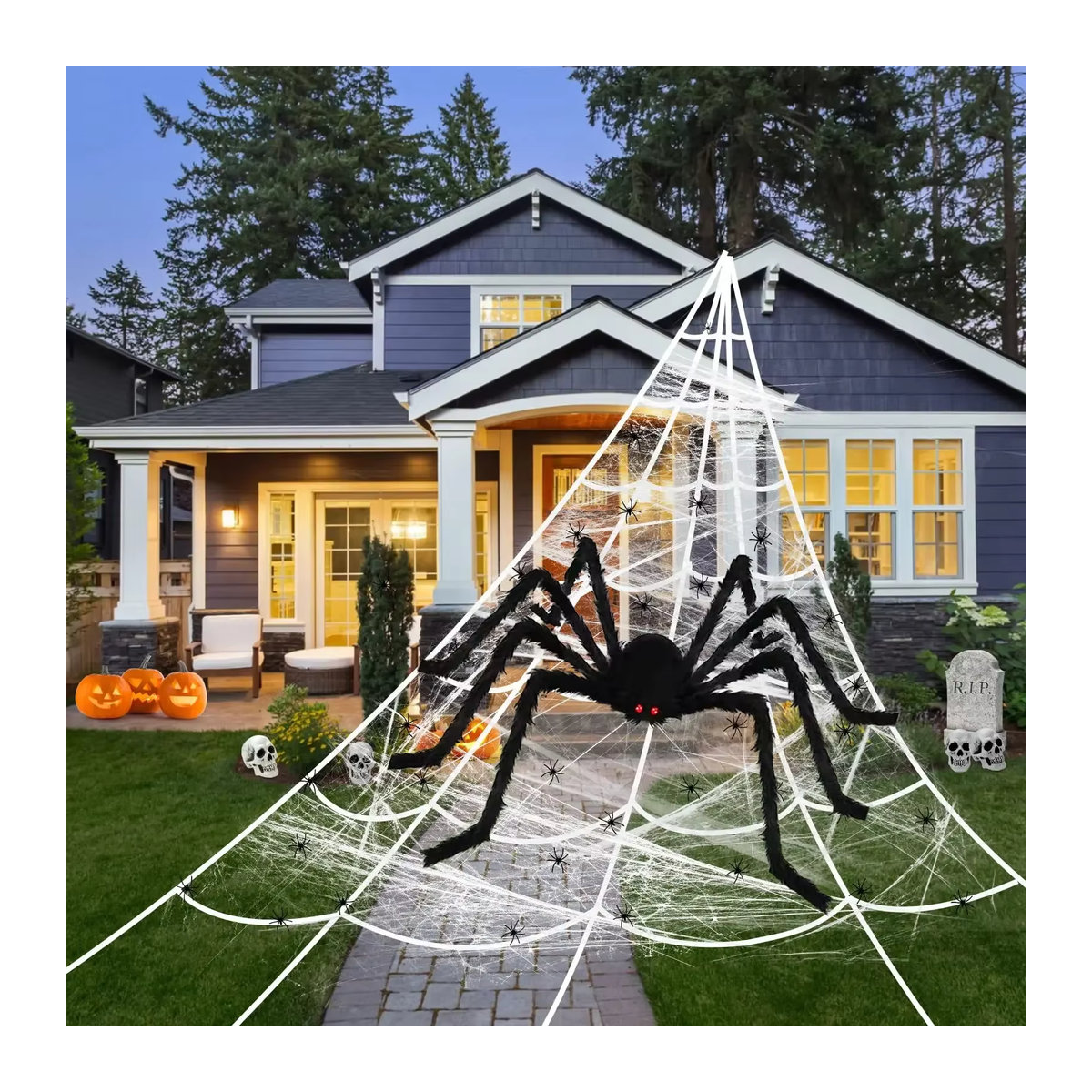 Riesige Halloween-Spinne in Schwarz als realistische pelzige Dekoration für Innen- und Außenbereich, Höhe: 200 cm - Bild 3