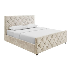 Riess-Ambiente Boxbett Elysium Doppelbett aus Samt mit Stauraum in Beige, B/T: 180 x 200 cm