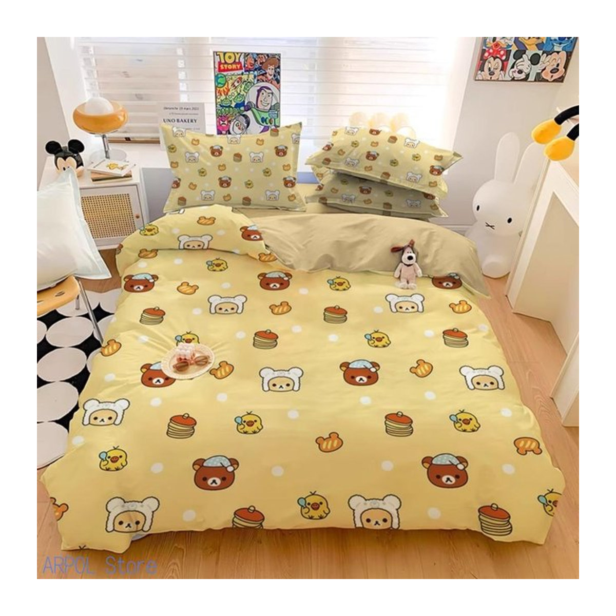 Rilakkuma Bettwäsche Set mit Bettbezug und Kissenbezug für Kinder in Gelb, B/H: 100 x 135 cm - Bild 1
