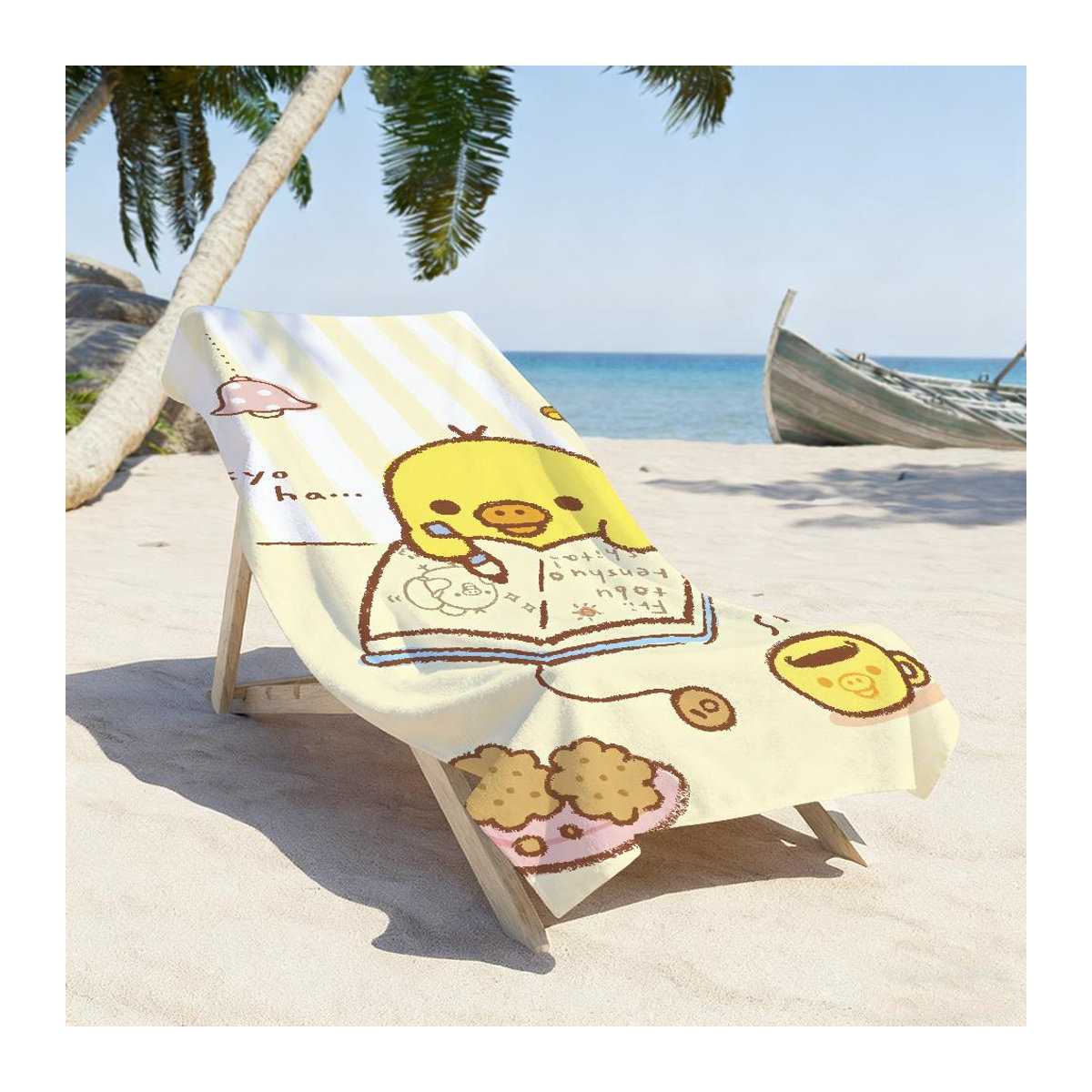 Rilakkuma Handtuch Cartoon Design Gelb, schnelltrocknend und weich, B: 40 cm, H: 60 cm - Bild 1