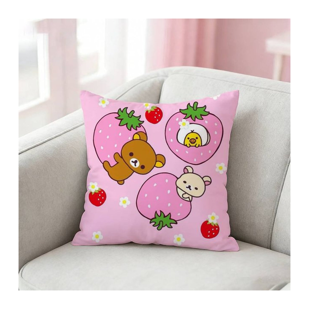 Rilakkuma Kissenbezug mit Bär-Muster in Weißbraun für Sofa und Wohnzimmer, B/B: 18 x 18 cm - Bild 1
