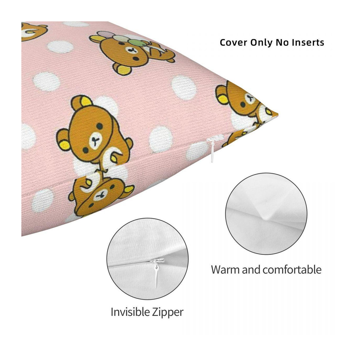 Rilakkuma Zeichentrick Kissenbezug aus Peach Skin für Sofa und Heimdekoration, B/B/H: 18 x 18 x 18 cm - Bild 1
