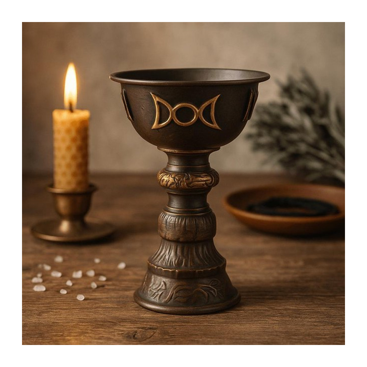 Ritualbecher SHAMTAM Dreifachmond in Antik-Kupfer, Höhe: 13 cm, Durchmesser: 8 cm - Bild 1