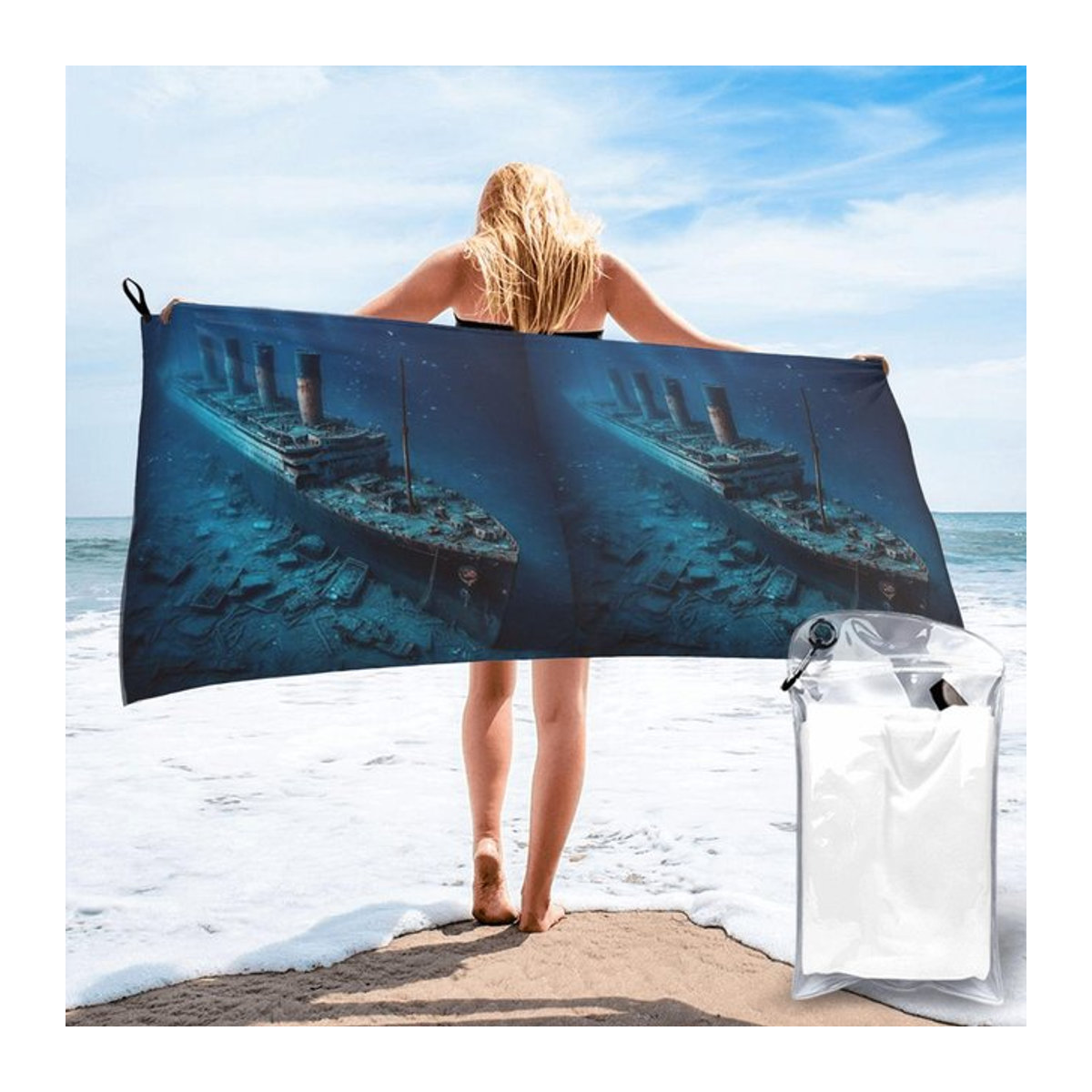 RMS Titanic Mikrofaser Strandtuch, schnelltrocknend und saugfähig, Farbe: Weiß, B: 30 cm, H: 60 cm - Bild 1